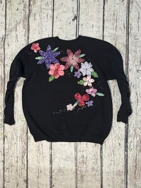 Vintage 80s Flower Floral Print 1980s Crewneck Pullover Women's Sweatshirt